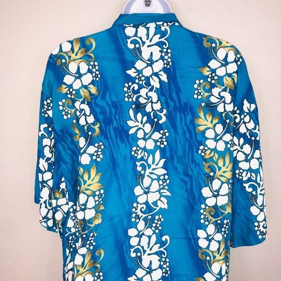 Hawaiian Aloha Tropical Shirt Shorts Set Mens XXL Blue White Floral TIKI - Picture 6 of 12